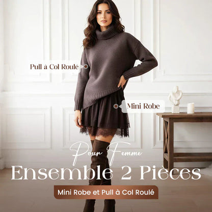 ❄️💃 Soldes d'hiver - 49 % de réduction 👗 Ensemble mini-robe et pull à col roulé pour femme