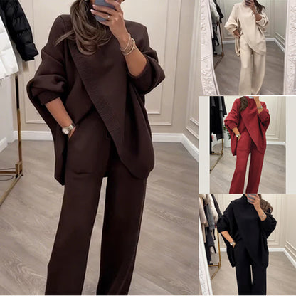🔥 50 % DE RÉDUCTION ! NOUVEAU ! Ensemble 2 pièces femme – Pull asymétrique + pantalon large, coupe ample et tissu doux, ultra confortable 👚✨ ✅ Livraison gratuite