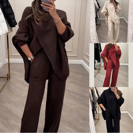 🔥 50 % DE RÉDUCTION ! NOUVEAU ! Ensemble 2 pièces femme – Pull asymétrique + pantalon large, coupe ample et tissu doux, ultra confortable 👚✨ ✅ Livraison gratuite