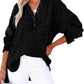 🍀LAST DAY SALE 50% OFF🍀Womens Casual Gauze Button Neck Long Sleeve Oversized Blouses