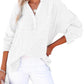 🍀LAST DAY SALE 50% OFF🍀Womens Casual Gauze Button Neck Long Sleeve Oversized Blouses