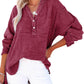 🍀LAST DAY SALE 50% OFF🍀Womens Casual Gauze Button Neck Long Sleeve Oversized Blouses