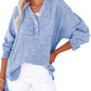 🍀LAST DAY SALE 50% OFF🍀Womens Casual Gauze Button Neck Long Sleeve Oversized Blouses