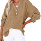 🍀LAST DAY SALE 50% OFF🍀Womens Casual Gauze Button Neck Long Sleeve Oversized Blouses