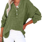 🍀LAST DAY SALE 50% OFF🍀Womens Casual Gauze Button Neck Long Sleeve Oversized Blouses