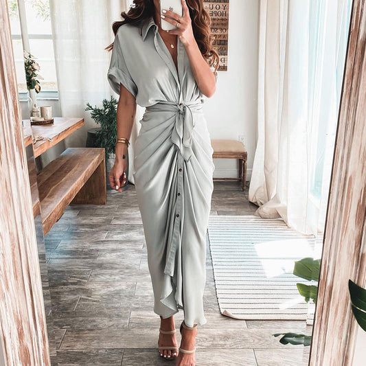 📣Limited discount: 50% off💖Real silk satin shirt dress