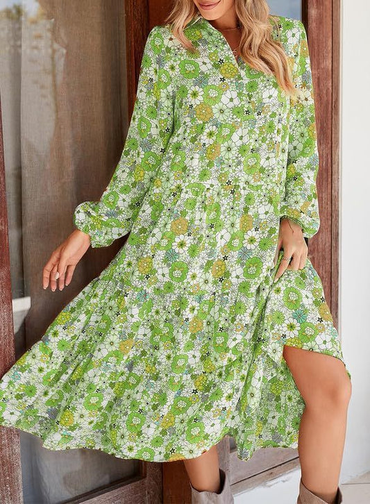 🌸Spring Specials-- 50% off💐 Women's Long Sleeve V Neck Bohemian Midi Dress