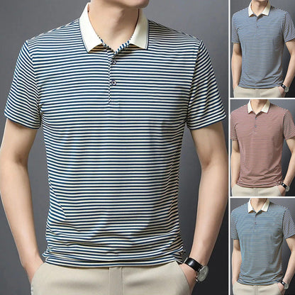 💖Hot sale--49% off👕Men's Business Casual Striped Breathable Lapel T-Shirt