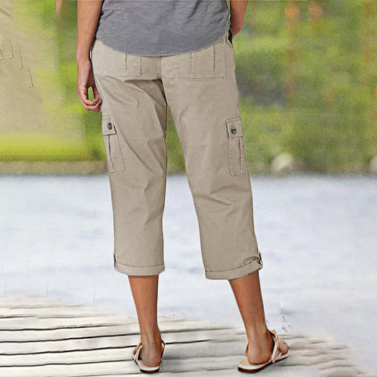 💥2025 New Hot Sale--49% Off💥Multi-Pocket Solid Color Casual Cargo Capri Pants