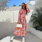💥Last Day Special Sale 49% OFF💃Fashion V-Neck Button Long Sleeve Floral Waist Dresses
