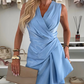 💥2025 HOT SALE--49% OFF💥Satin V-Neck Ruched Midi Dress with Irregular Ruffle Hem
