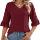 ❤️2025 New Products--50% OFF❤️Women's Elegant Ruffle Sleeve V-Neck Tops