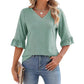 ❤️2025 New Products--50% OFF❤️Women's Elegant Ruffle Sleeve V-Neck Tops