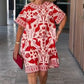 🌺Women's red dress with vintage print and loose fit