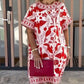 🌺Women's red dress with vintage print and loose fit