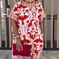 🌺Women's red dress with vintage print and loose fit