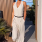 🩷Women's halter neck jumpsuit with deep V-neck and wide legs🌸