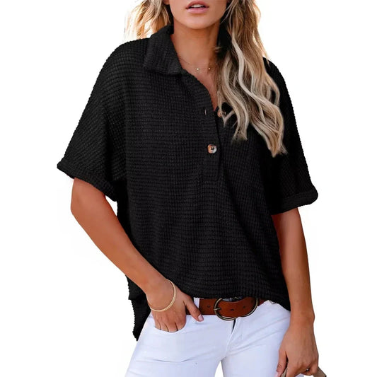 🩷Summer Sale - 50% Off🌈Women's Lapel Loose Short Sleeve Top