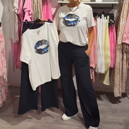 ⏳Sommer-Hot-Sale - 50% Rabatt👚👖Zweiteiliges Set aus bedrucktem Oberteil und Hose für Damen