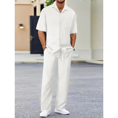 🔥👚👖Herren-Set aus Oberteil mit Kragen und Hose mit Kordelzug