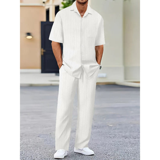 🔥👚👖Herren-Set aus Oberteil mit Kragen und Hose mit Kordelzug