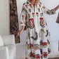 Flap Collar Printed Button-Down Maxi Dress