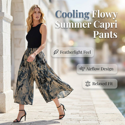 👖🌸 Svalkande capribyxor med vida ben och elastisk midja – sval komfort hela sommaren 🌿
